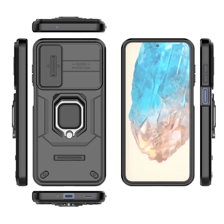 For Samsung Galaxy M35 5G Case PC+TPU Kickstand Phone Protector with Lens Cover - Black