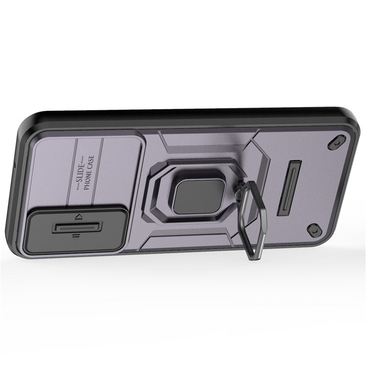 For Samsung Galaxy M35 5G Case PC+TPU Kickstand Phone Protector with Lens Cover - Purple