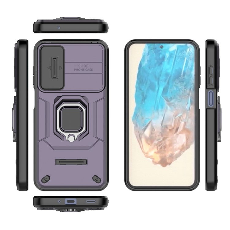 For Samsung Galaxy M35 5G Case PC+TPU Kickstand Phone Protector with Lens Cover - Purple