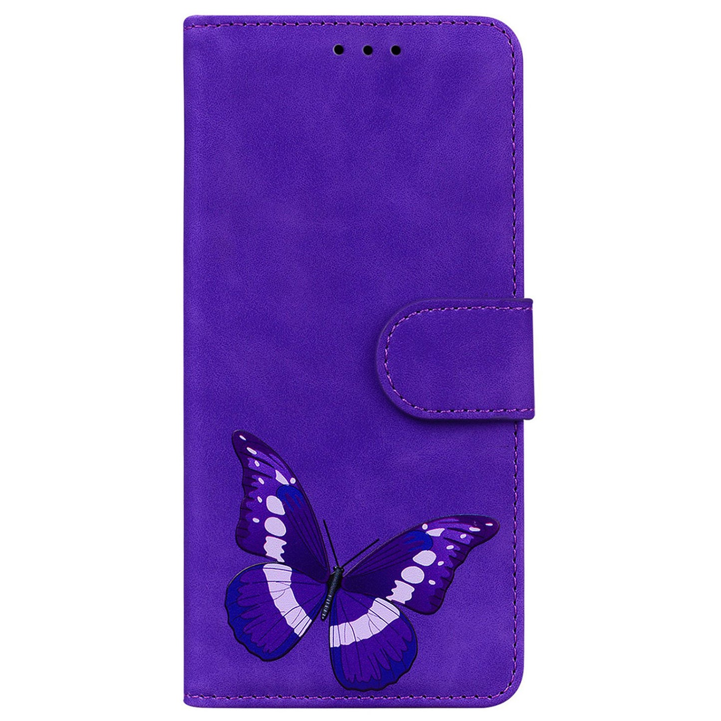 For Samsung Galaxy A06 Stand Case PU Leather Phone Cover Butterfly Printed - Purple