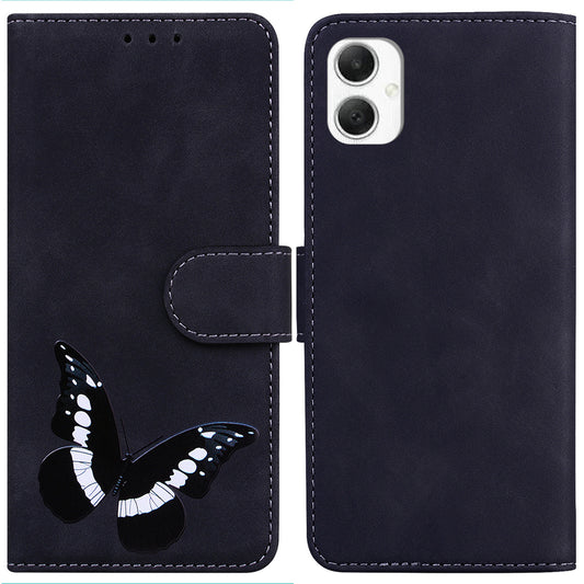 For Samsung Galaxy A06 Stand Case PU Leather Phone Cover Butterfly Printed - Black