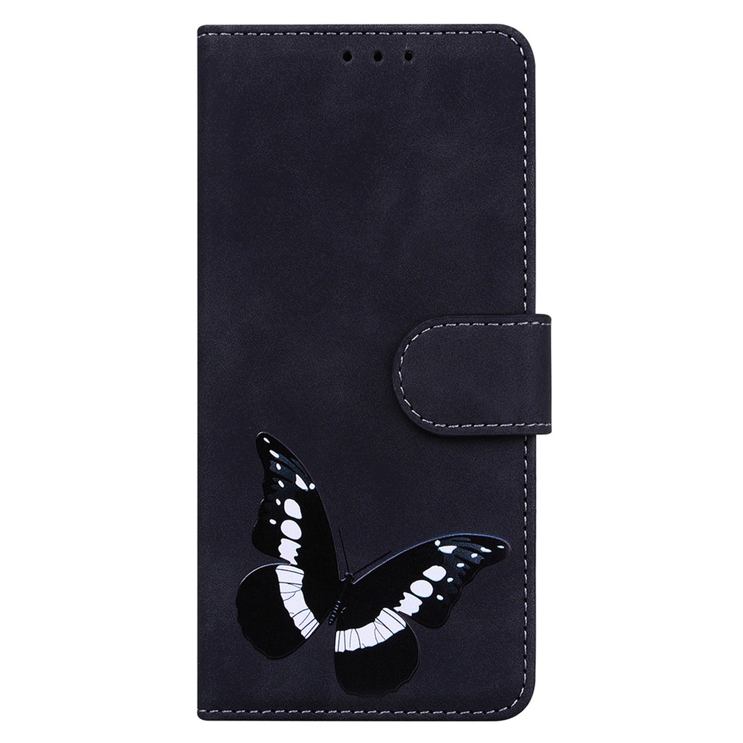 For Samsung Galaxy A06 Stand Case PU Leather Phone Cover Butterfly Printed - Black