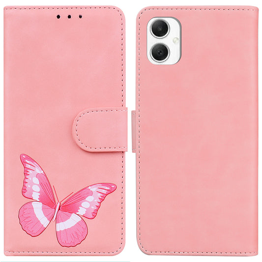 For Samsung Galaxy A06 Stand Case PU Leather Phone Cover Butterfly Printed - Pink