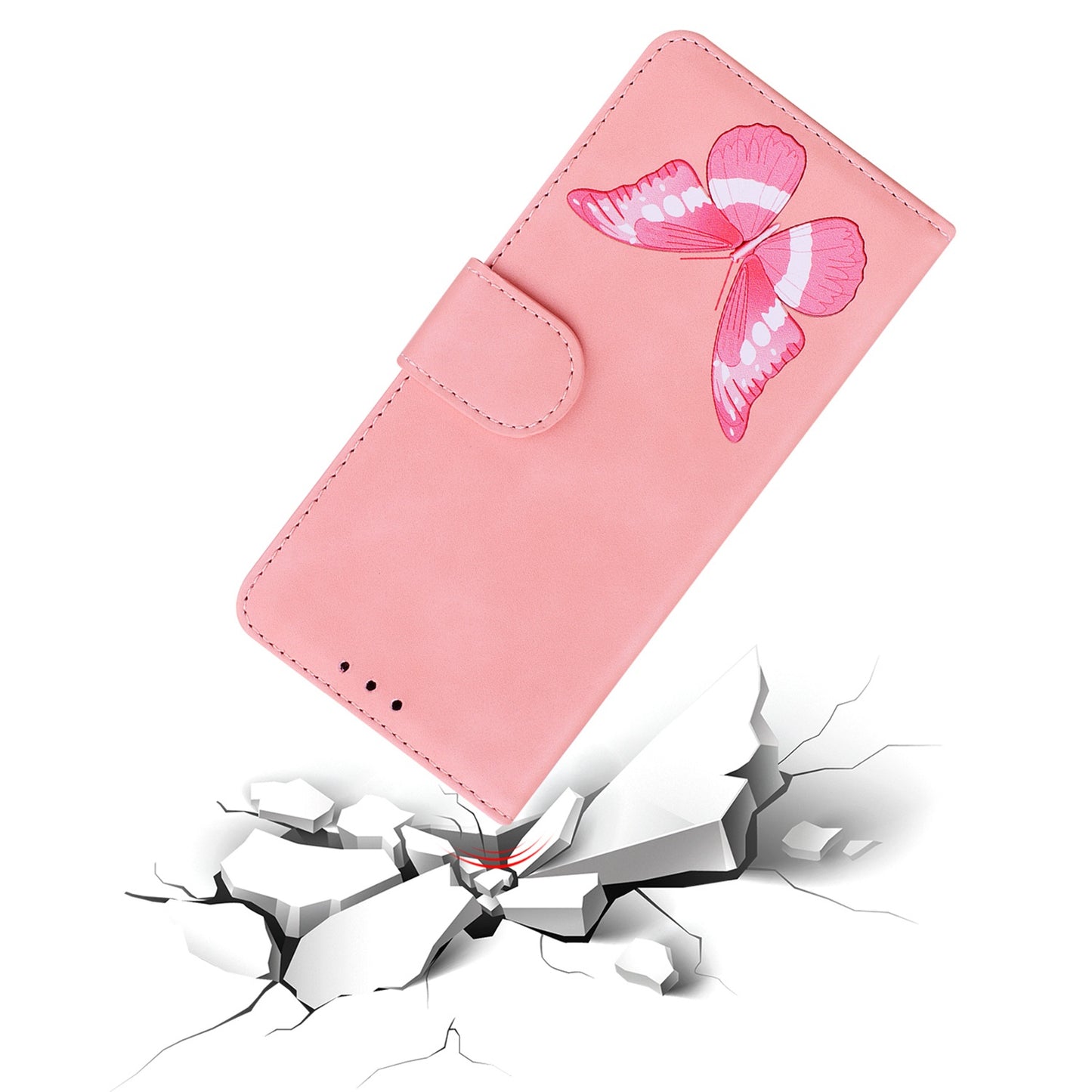 For Samsung Galaxy A06 Stand Case PU Leather Phone Cover Butterfly Printed - Pink