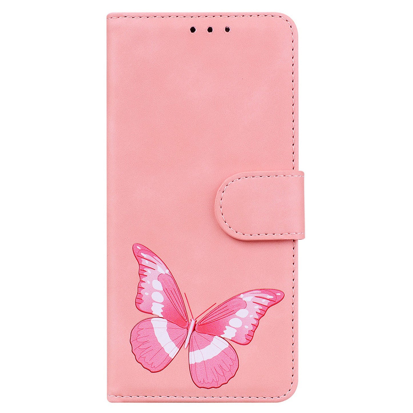 For Samsung Galaxy A06 Stand Case PU Leather Phone Cover Butterfly Printed - Pink