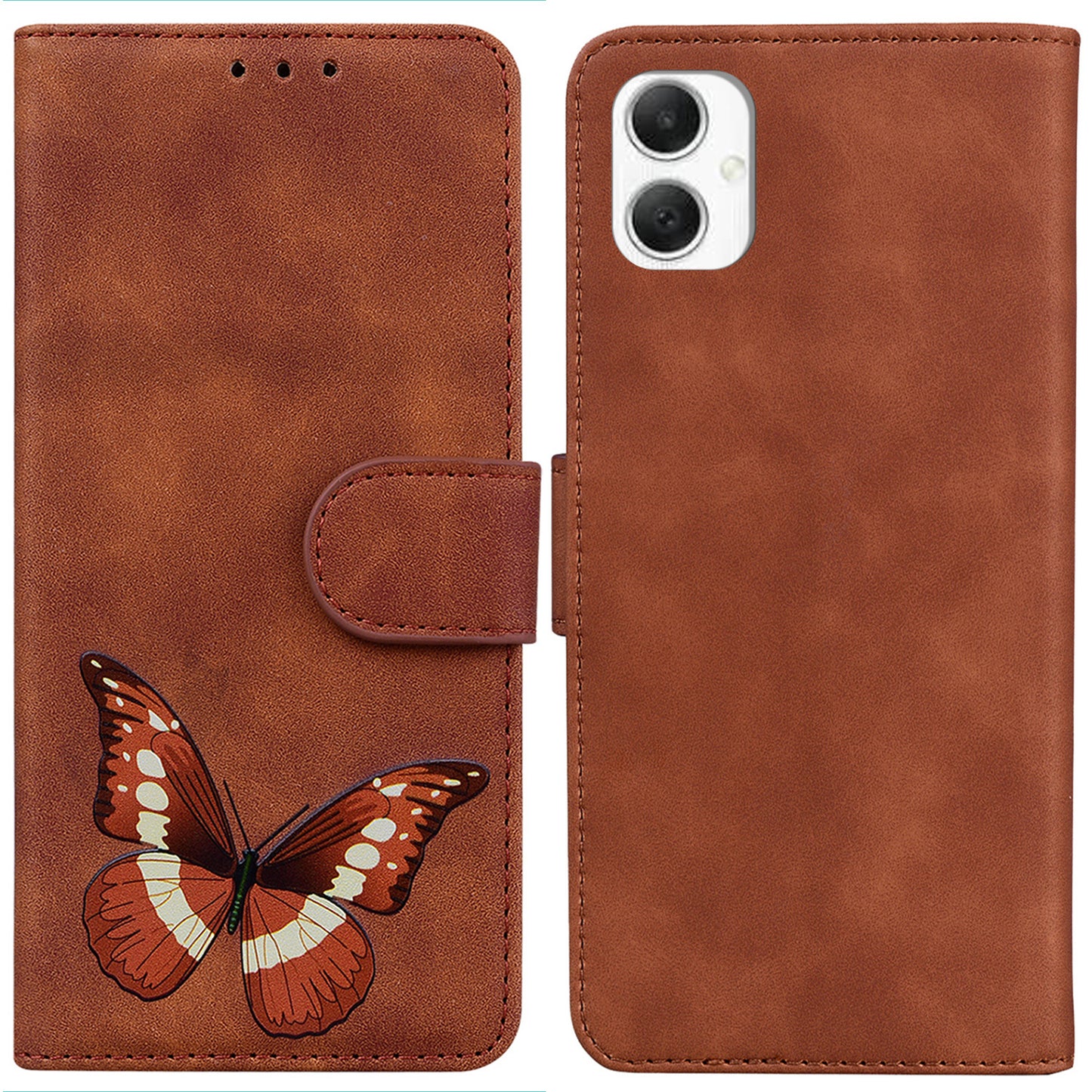For Samsung Galaxy A06 Stand Case PU Leather Phone Cover Butterfly Printed - Brown