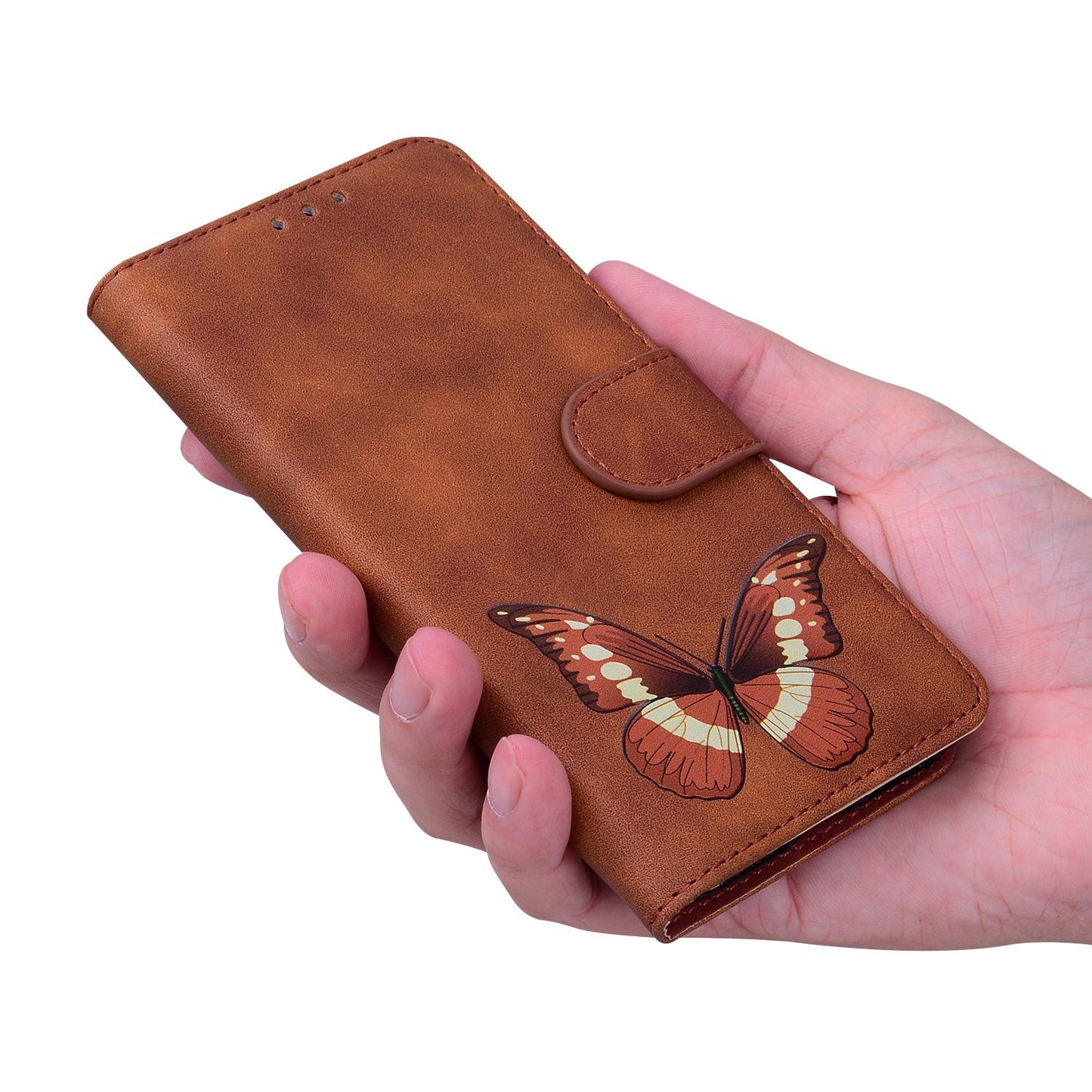 For Samsung Galaxy A06 Stand Case PU Leather Phone Cover Butterfly Printed - Brown
