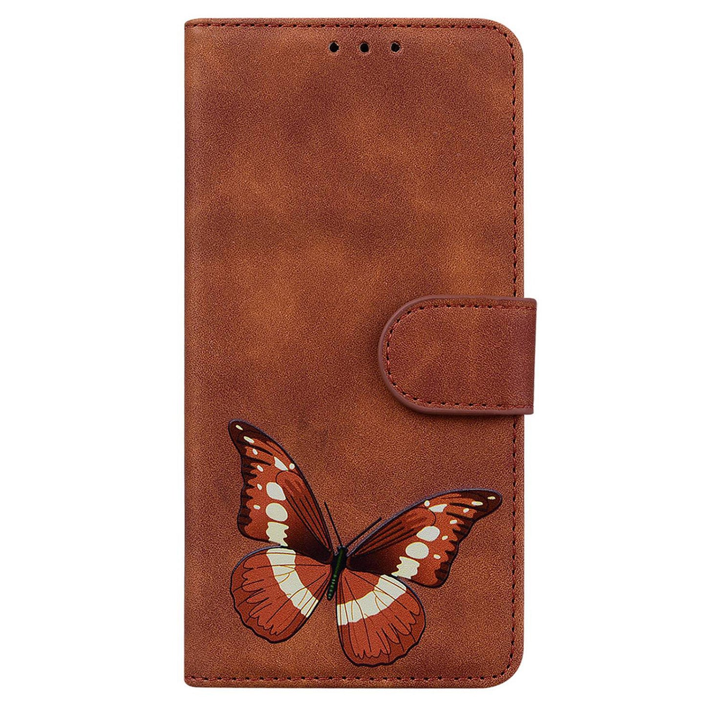 For Samsung Galaxy A06 Stand Case PU Leather Phone Cover Butterfly Printed - Brown
