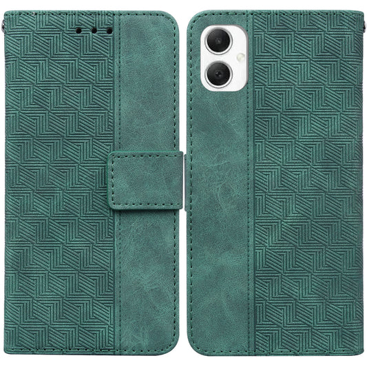 For Samsung Galaxy A06 Case Geometry Pattern Leather Wallet Phone Cover - Green