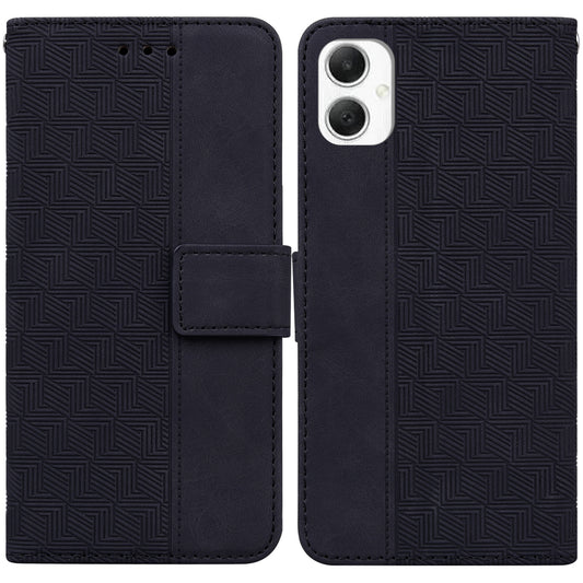 For Samsung Galaxy A06 Case Geometry Pattern Leather Wallet Phone Cover - Black