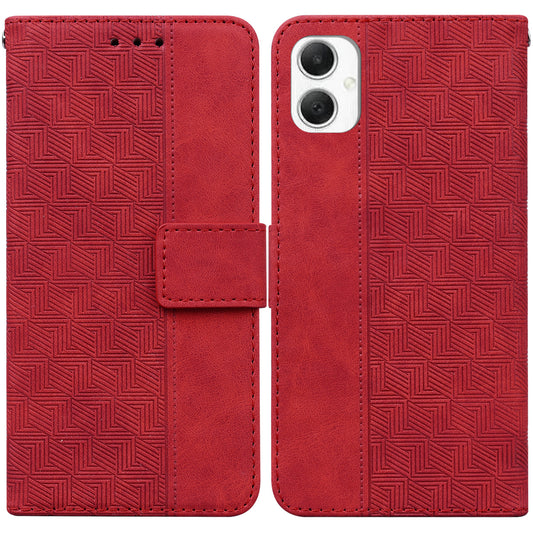 For Samsung Galaxy A06 Case Geometry Pattern Leather Wallet Phone Cover - Red