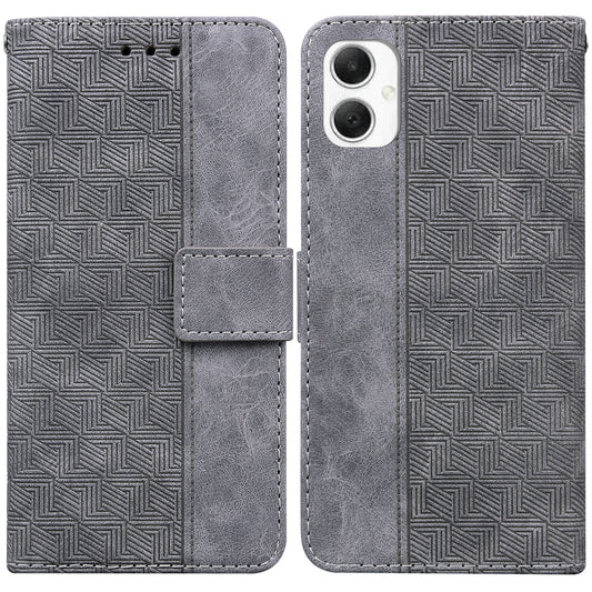 For Samsung Galaxy A06 Case Geometry Pattern Leather Wallet Phone Cover - Grey