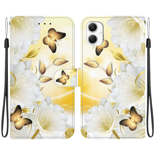For Samsung Galaxy A06 Wallet Phone Case Anti-Drop Leather Flip Cover Pattern Printing - Gold Butterfly Flower