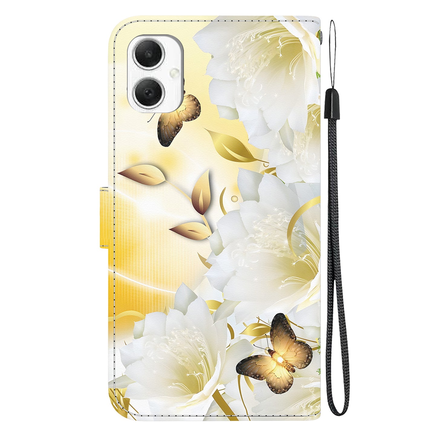 For Samsung Galaxy A06 Wallet Phone Case Anti-Drop Leather Flip Cover Pattern Printing - Gold Butterfly Flower