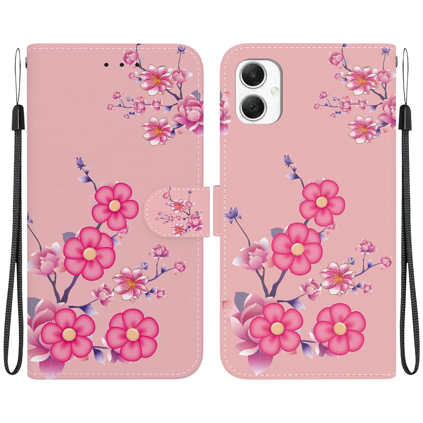 For Samsung Galaxy A06 Wallet Phone Case Anti-Drop Leather Flip Cover Pattern Printing - Sakura