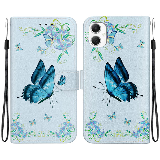 For Samsung Galaxy A06 Wallet Phone Case Anti-Drop Leather Flip Cover Pattern Printing - Blue Butterfly Flower