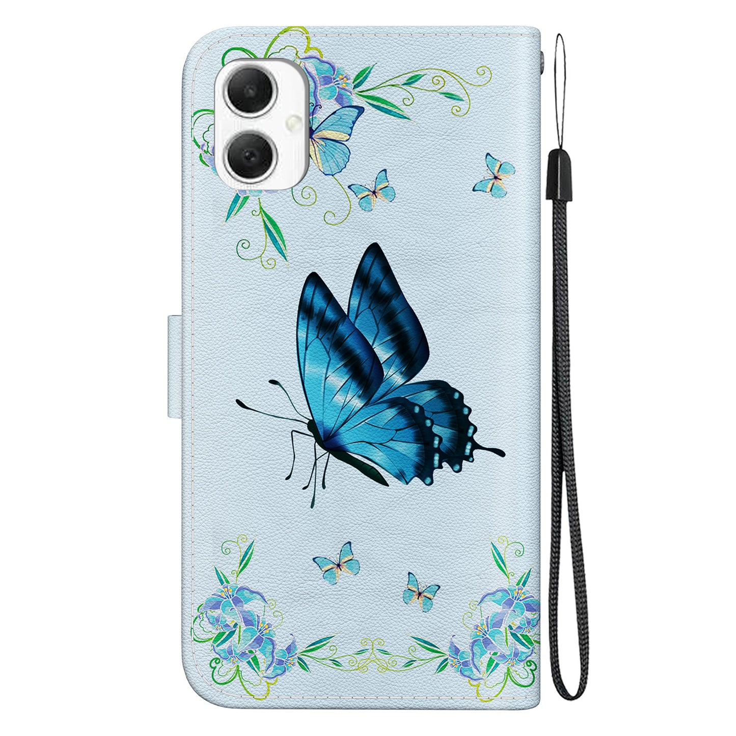 For Samsung Galaxy A06 Wallet Phone Case Anti-Drop Leather Flip Cover Pattern Printing - Blue Butterfly Flower