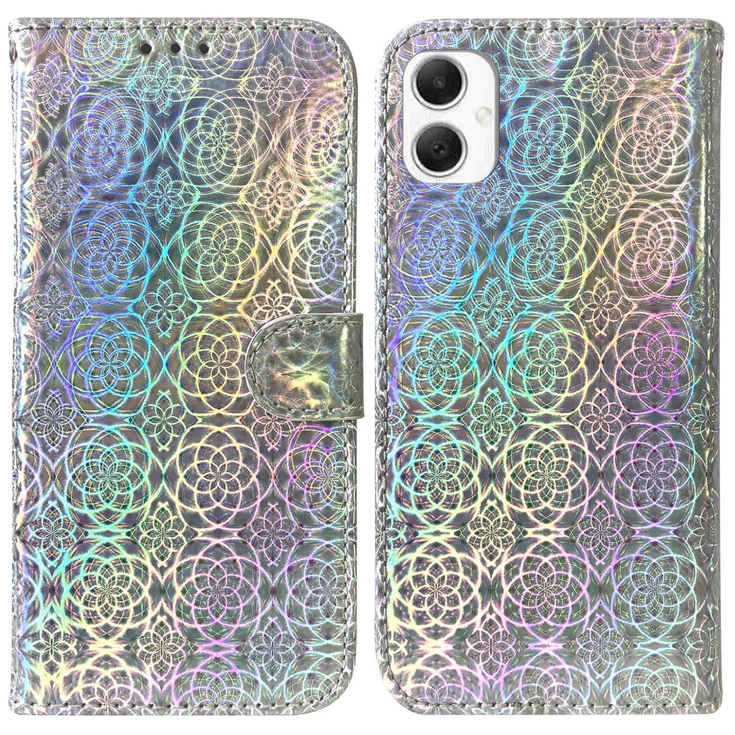 For Samsung Galaxy A06 Stand Case Dazzling Flower Leather Phone Cover - Grey