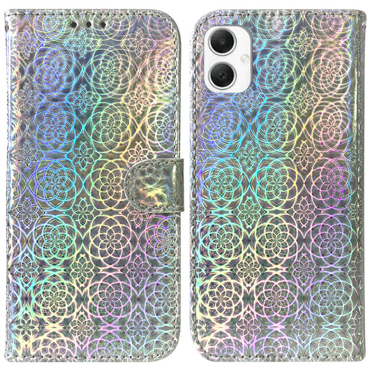 For Samsung Galaxy A06 Stand Case Dazzling Flower Leather Phone Cover - Grey