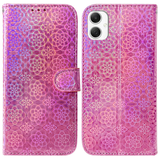 For Samsung Galaxy A06 Stand Case Dazzling Flower Leather Phone Cover - Pink