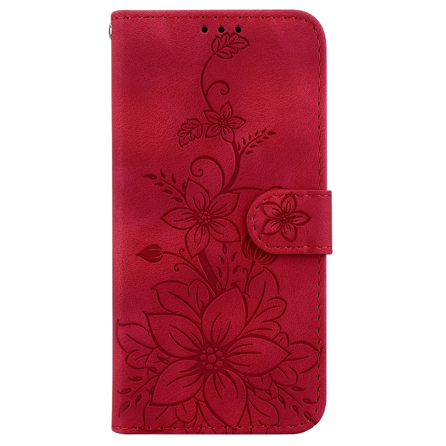 For Samsung Galaxy A06 Case Lily Flower Imprint Leather Phone Cover with Stand - Red