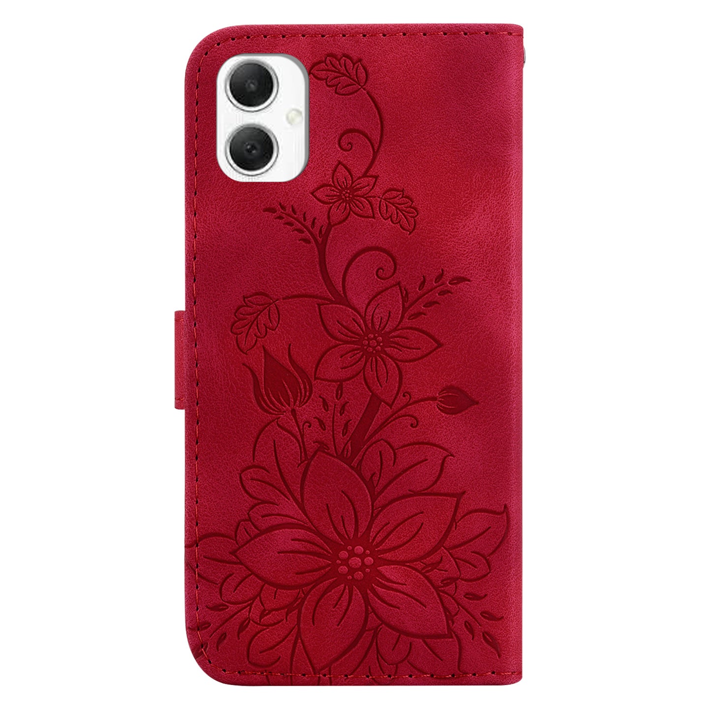 For Samsung Galaxy A06 Case Lily Flower Imprint Leather Phone Cover with Stand - Red