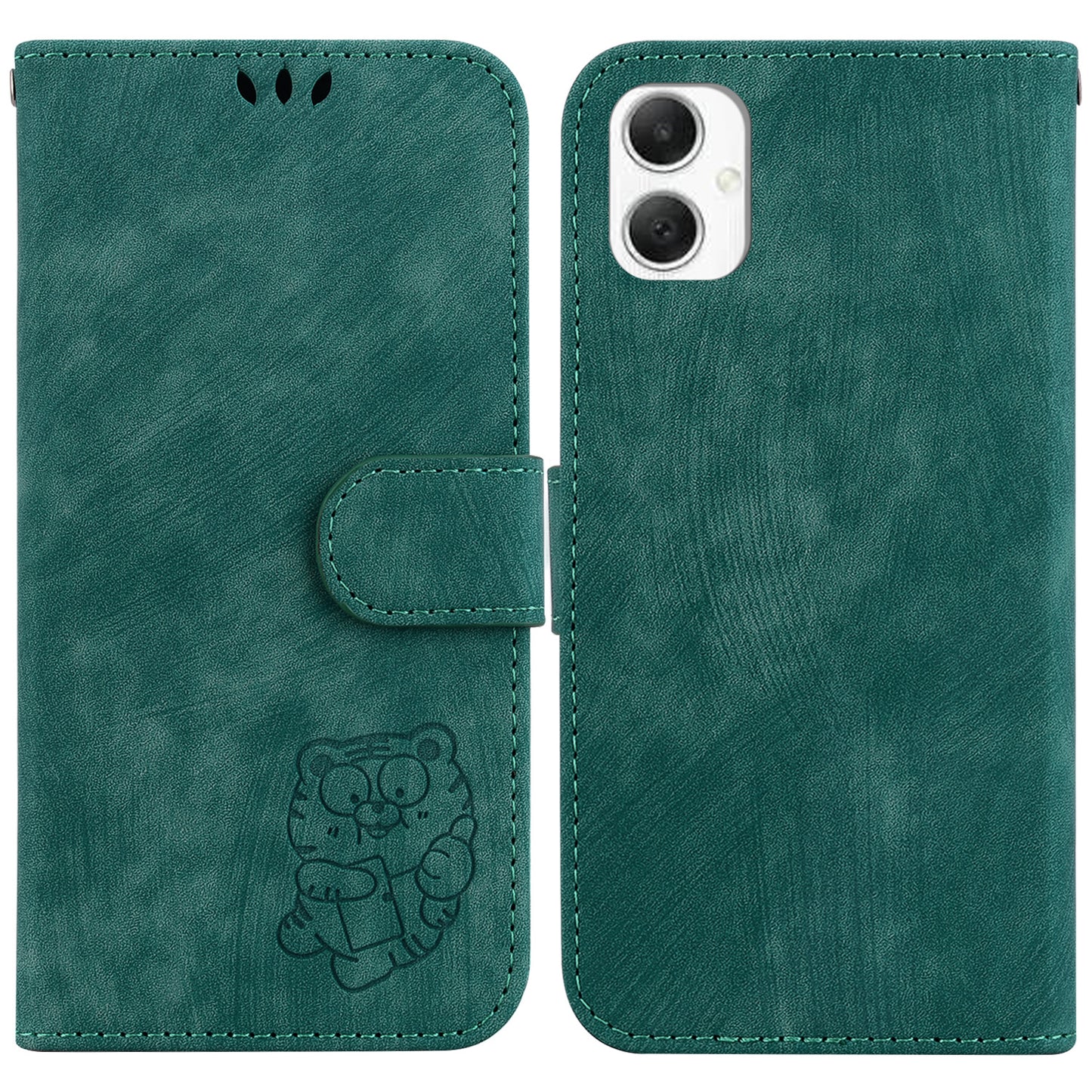 For Samsung Galaxy A06 Wallet Case Tiger Imprint Leather Shockproof Phone Cover - Green