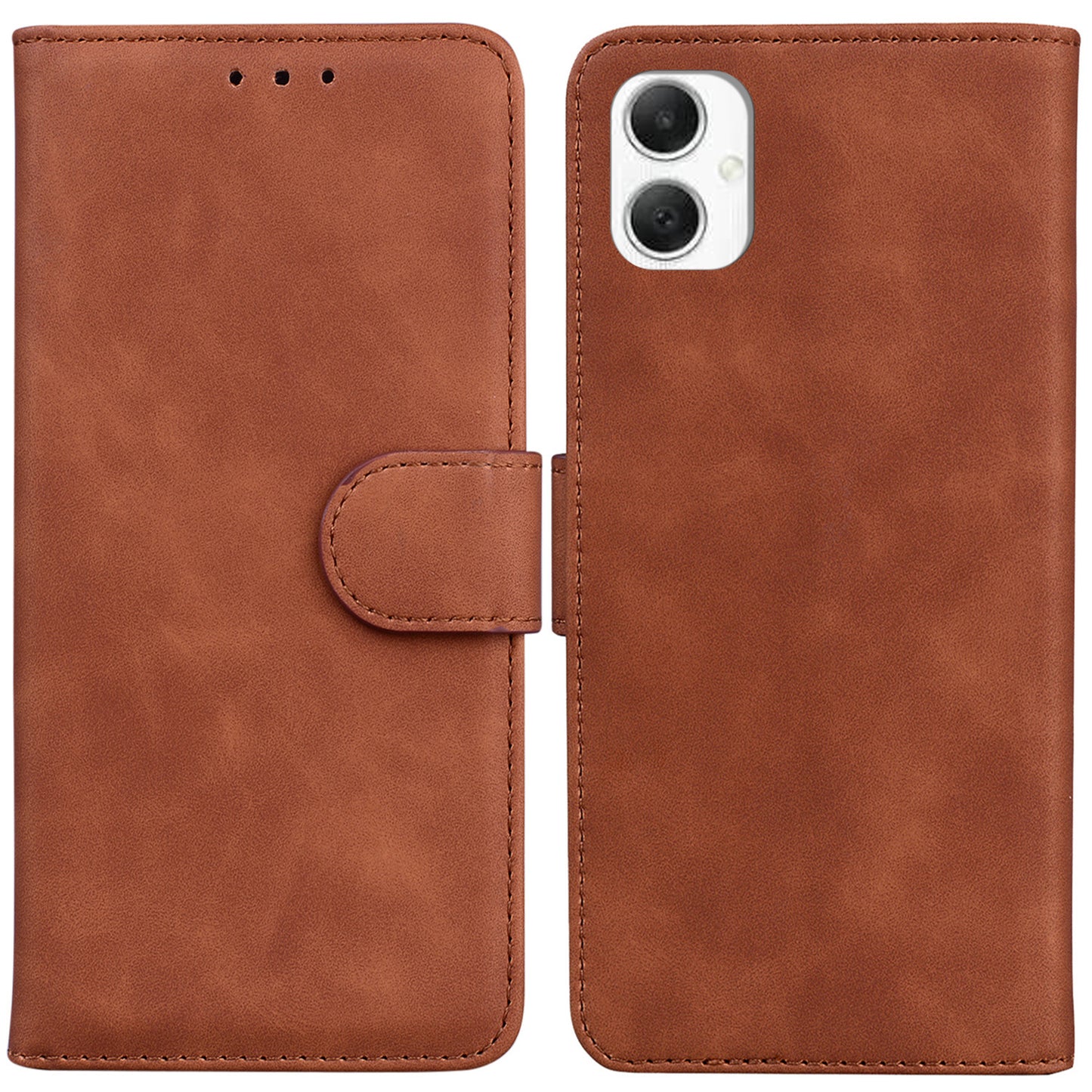 For Samsung Galaxy A06 Case Solid Color Leather Wallet Phone Cover - Brown