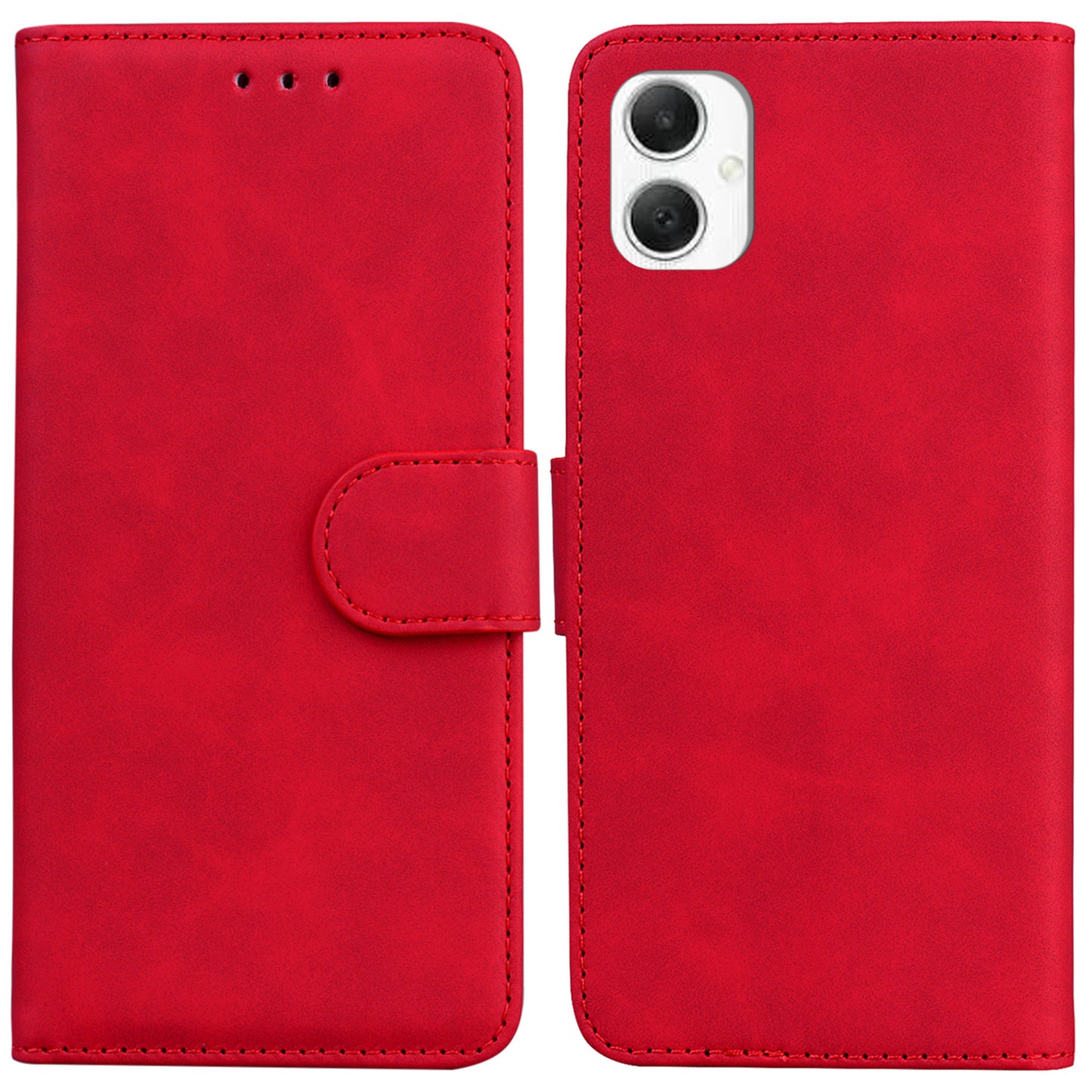 For Samsung Galaxy A06 Case Solid Color Leather Wallet Phone Cover - Red