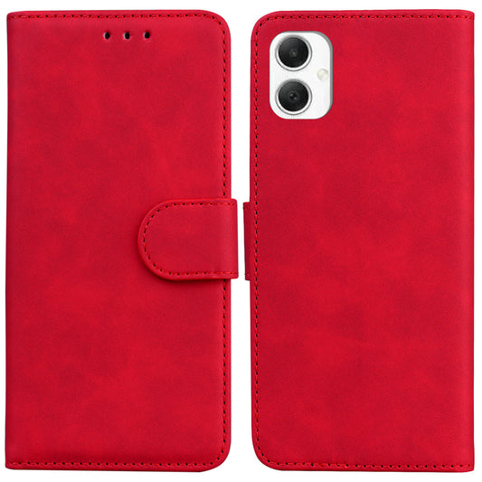 For Samsung Galaxy A06 Case Solid Color Leather Wallet Phone Cover - Red