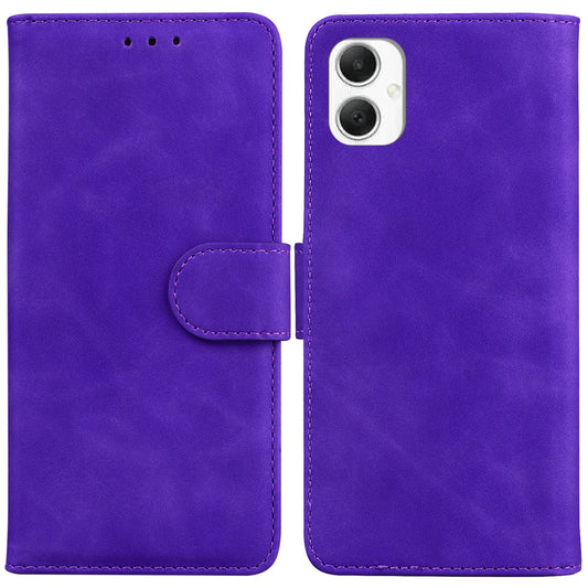 For Samsung Galaxy A06 Case Solid Color Leather Wallet Phone Cover - Purple