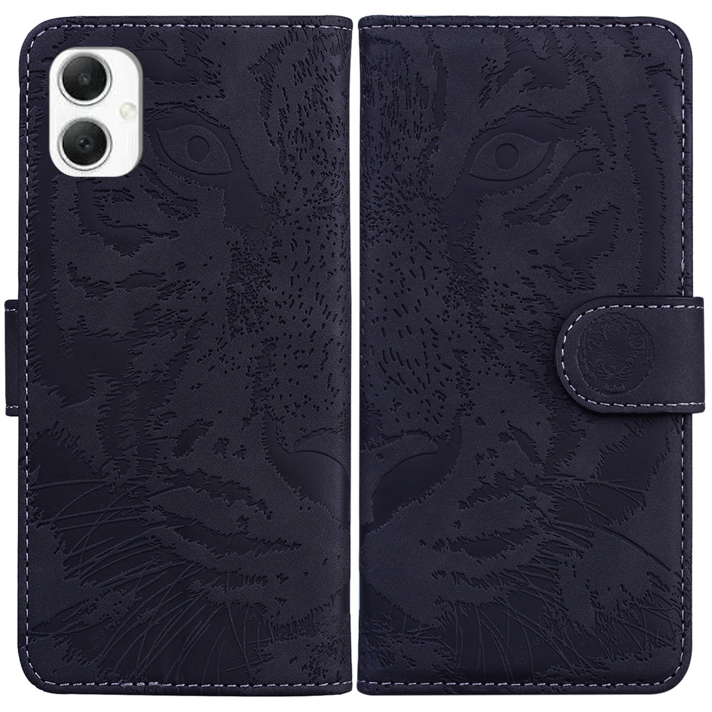 For Samsung Galaxy A06 Case Tiger Imprint Leather Wallet Phone Cover - Black