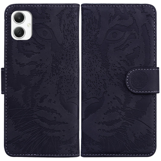 For Samsung Galaxy A06 Case Tiger Imprint Leather Wallet Phone Cover - Black