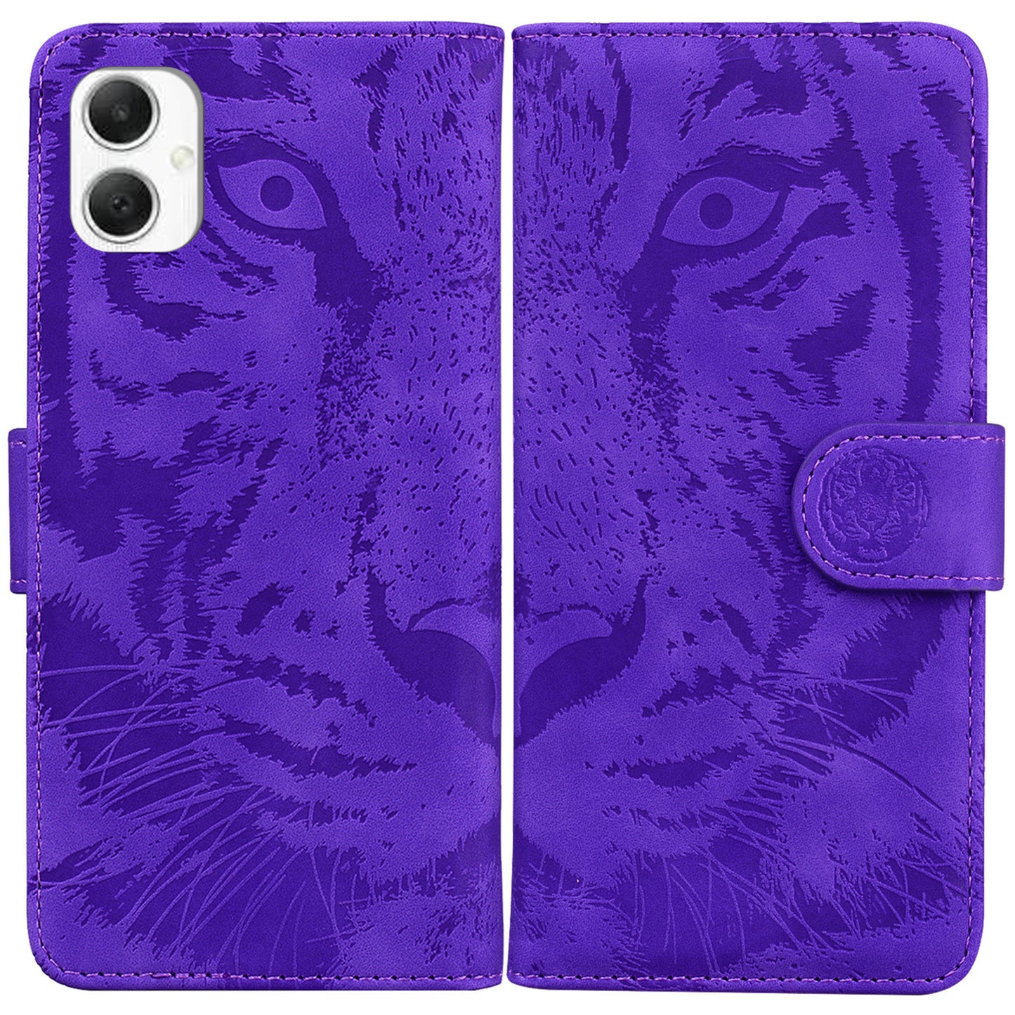For Samsung Galaxy A06 Case Tiger Imprint Leather Wallet Phone Cover - Purple