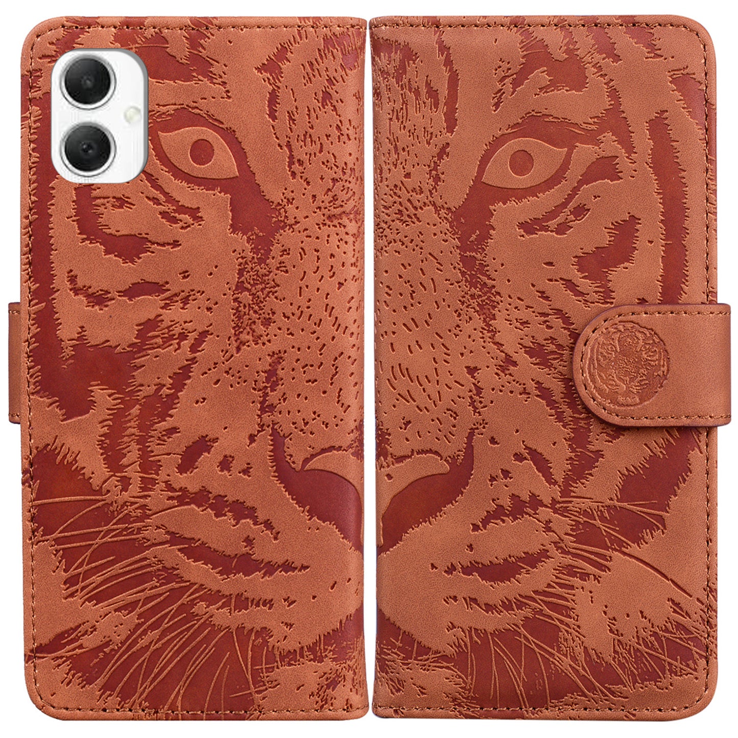 For Samsung Galaxy A06 Case Tiger Imprint Leather Wallet Phone Cover - Brown