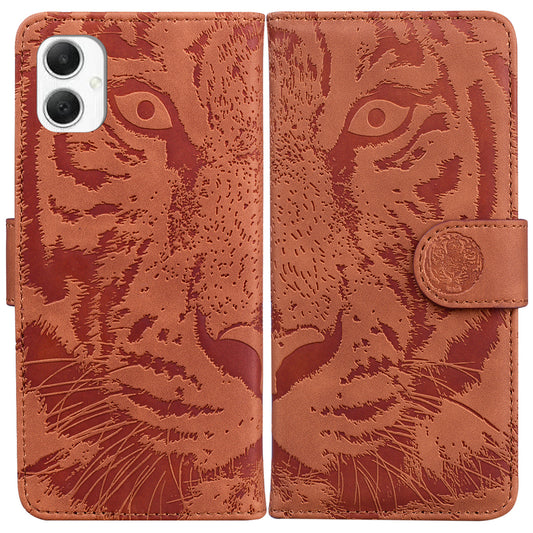 For Samsung Galaxy A06 Case Tiger Imprint Leather Wallet Phone Cover - Brown