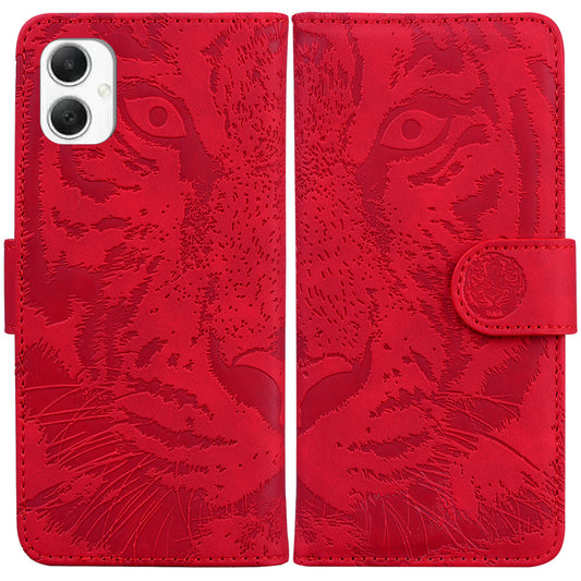 For Samsung Galaxy A06 Case Tiger Imprint Leather Wallet Phone Cover - Red