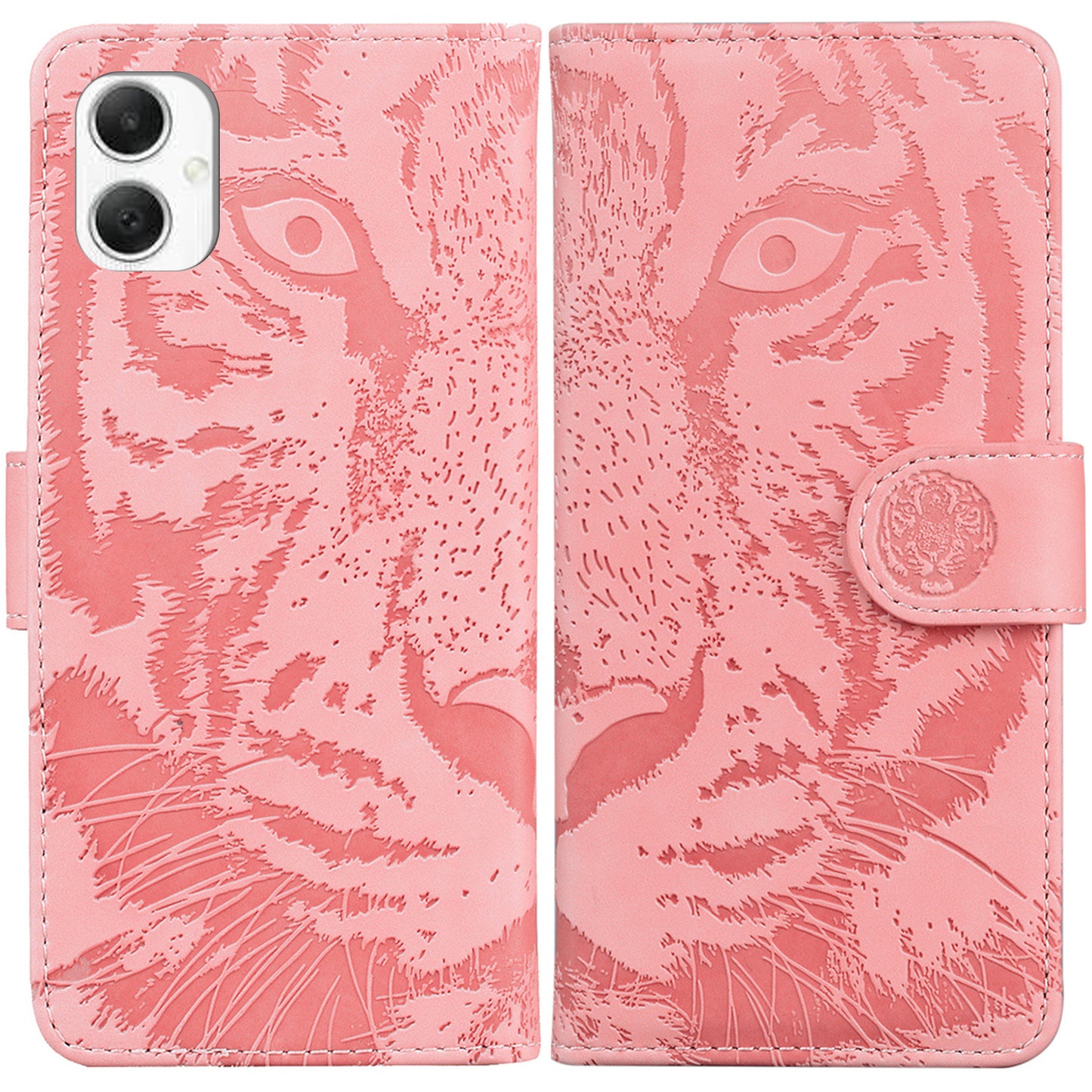 For Samsung Galaxy A06 Case Tiger Imprint Leather Wallet Phone Cover - Pink
