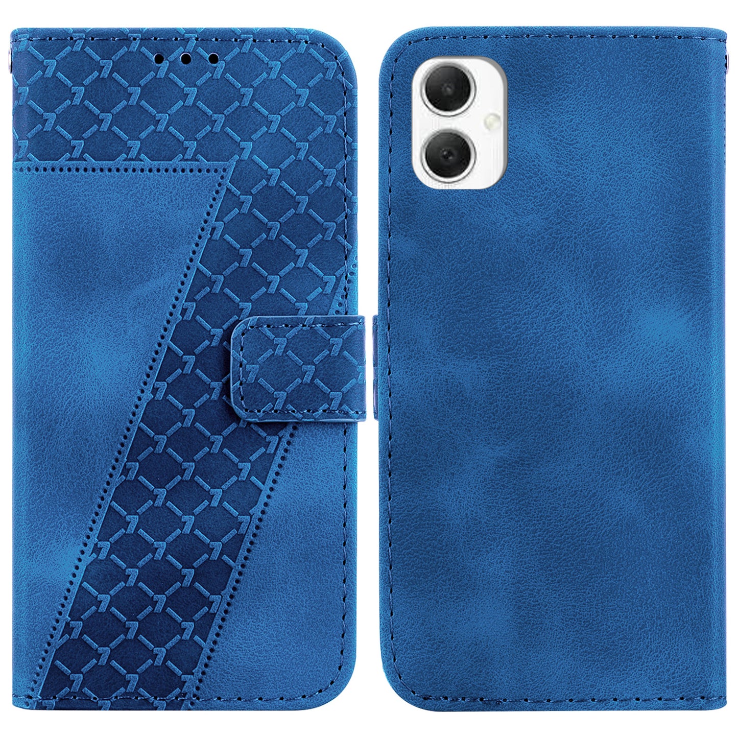 For Samsung Galaxy A06 Stand Case 7-Shaped Pattern Imprint Leather Phone Cover - Blue