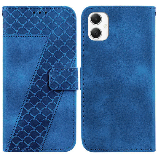 For Samsung Galaxy A06 Stand Case 7-Shaped Pattern Imprint Leather Phone Cover - Blue