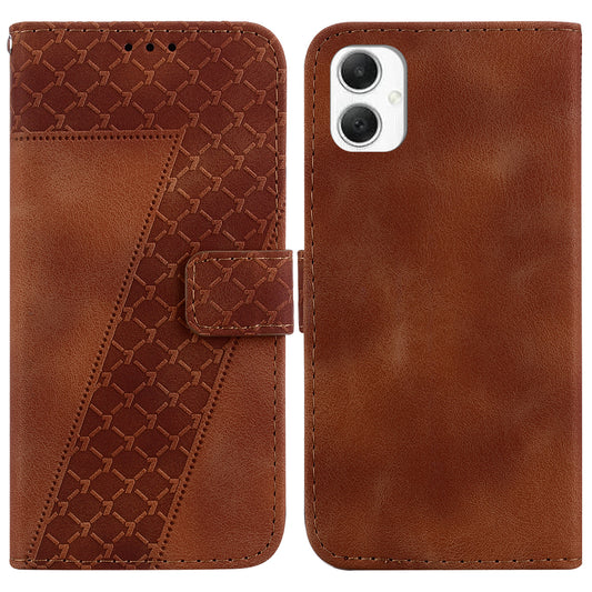 For Samsung Galaxy A06 Stand Case 7-Shaped Pattern Imprint Leather Phone Cover - Brown