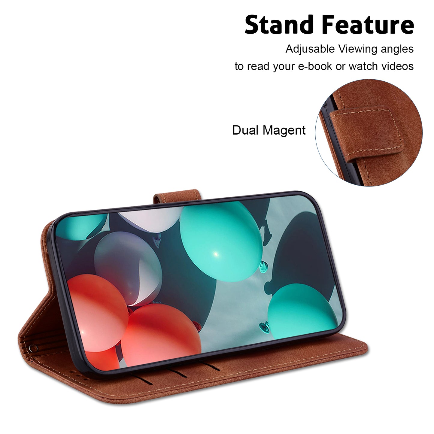 For Samsung Galaxy A06 Stand Case 7-Shaped Pattern Imprint Leather Phone Cover - Brown