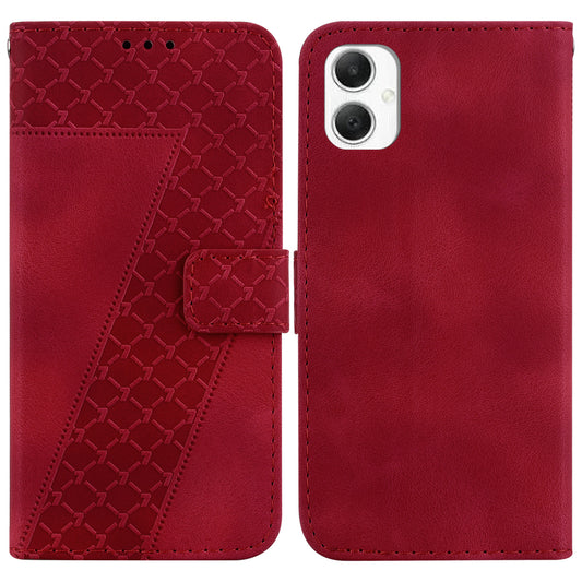 For Samsung Galaxy A06 Stand Case 7-Shaped Pattern Imprint Leather Phone Cover - Red