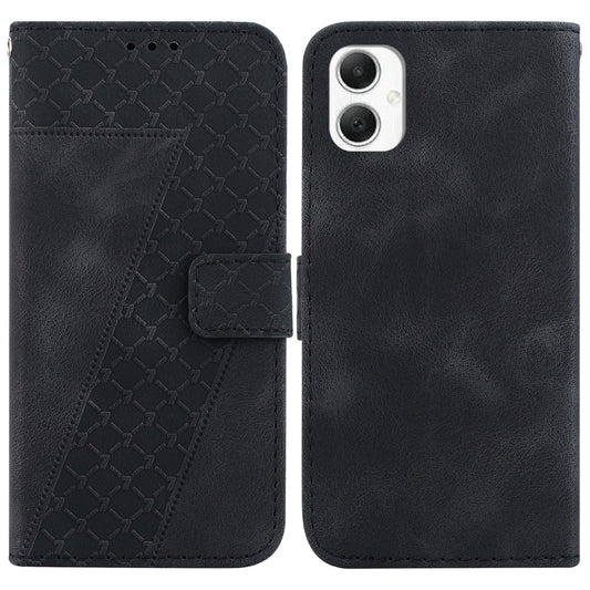 For Samsung Galaxy A06 Stand Case 7-Shaped Pattern Imprint Leather Phone Cover - Black