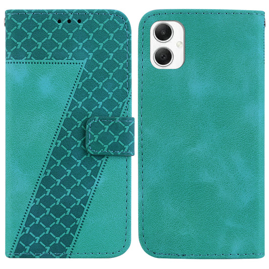 For Samsung Galaxy A06 Stand Case 7-Shaped Pattern Imprint Leather Phone Cover - Green