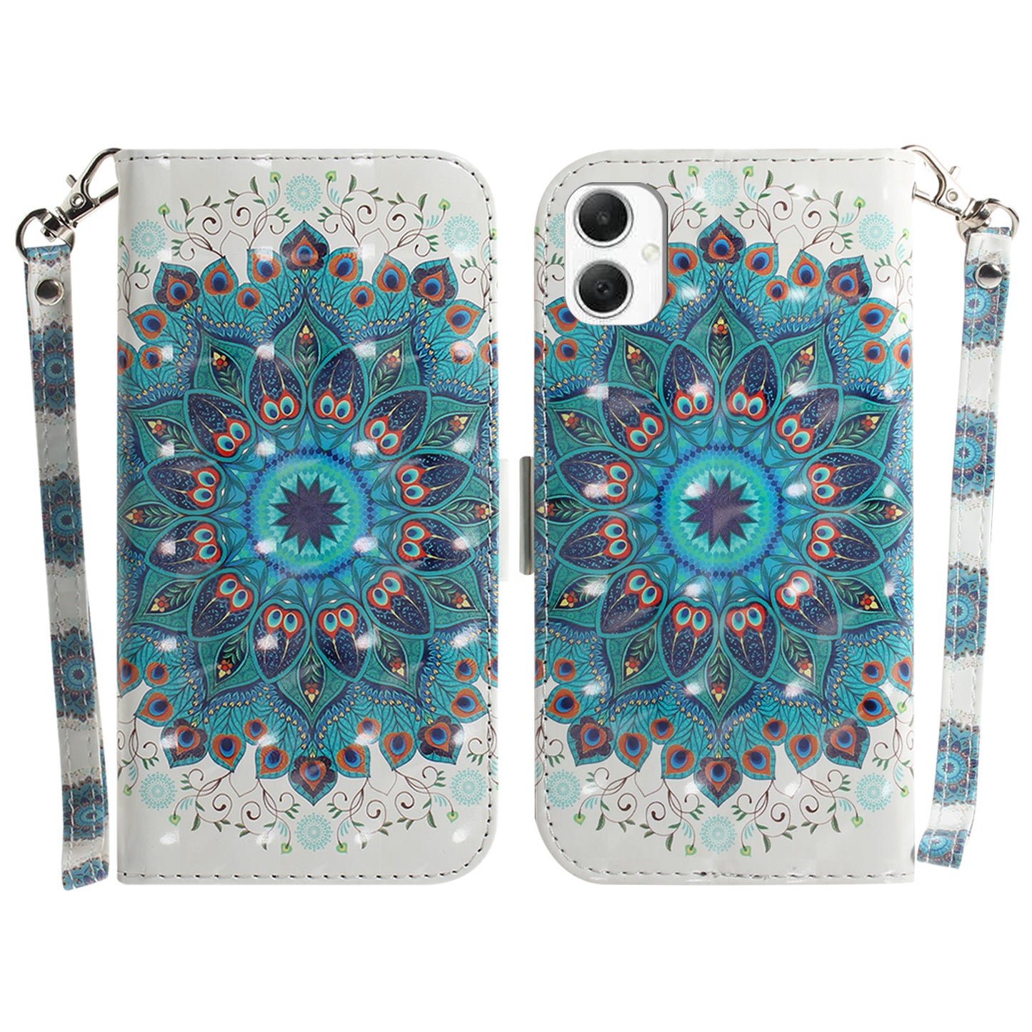 For Samsung Galaxy A06 Case Pattern Printing Leather Wallet Phone Cover - Peacock Wreath