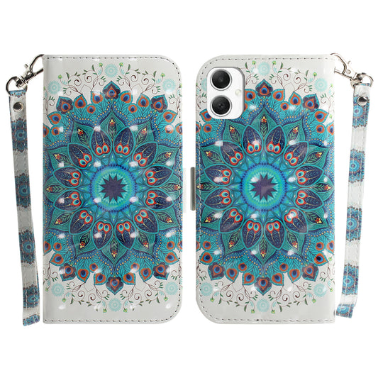 For Samsung Galaxy A06 Case Pattern Printing Leather Wallet Phone Cover - Peacock Wreath