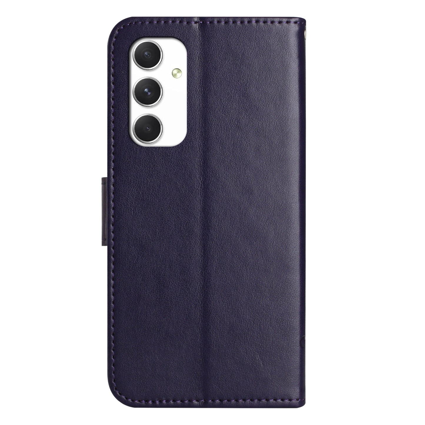 For Samsung Galaxy A16 5G / A16 4G Case Wallet Stand Imprinted Butterfly Flower PU Leather Phone Cover - Dark Purple