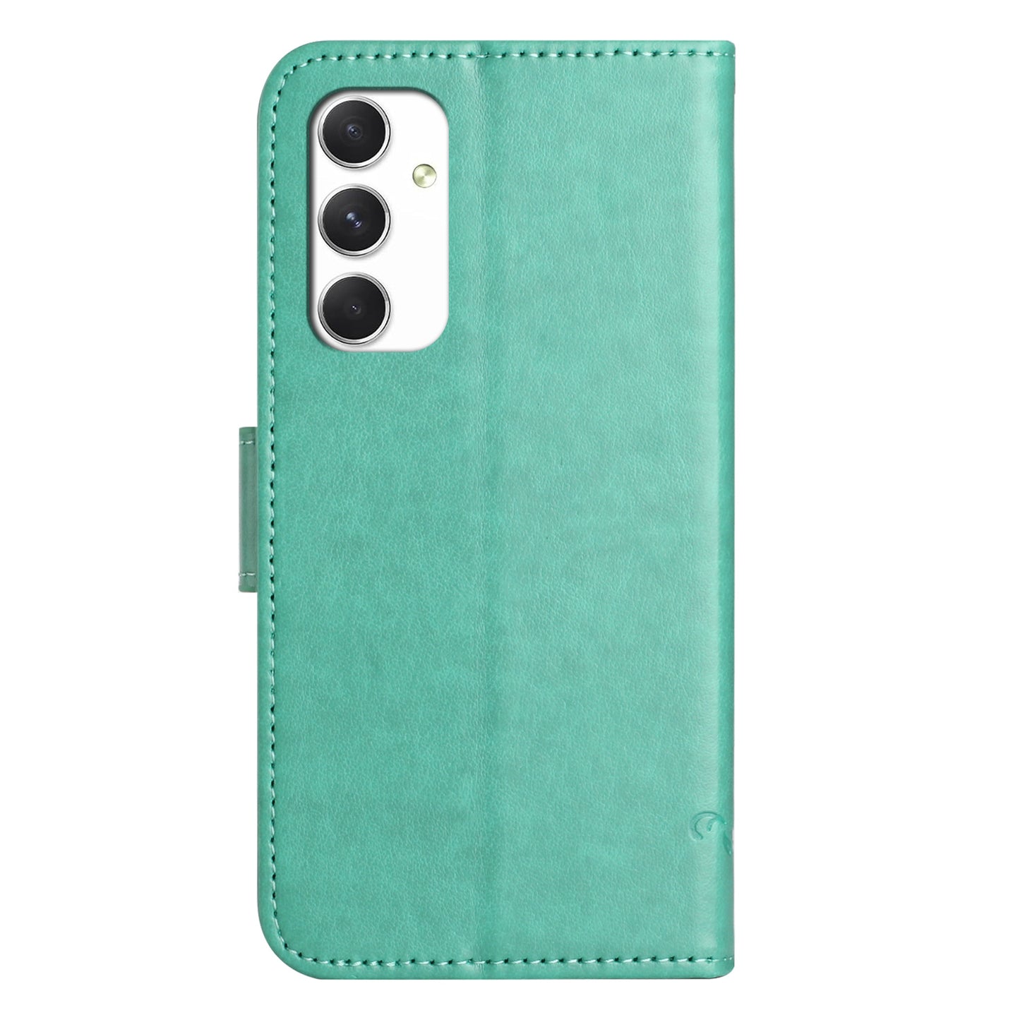 For Samsung Galaxy A16 5G / A16 4G Case Wallet Stand Imprinted Butterfly Flower PU Leather Phone Cover - Cyan