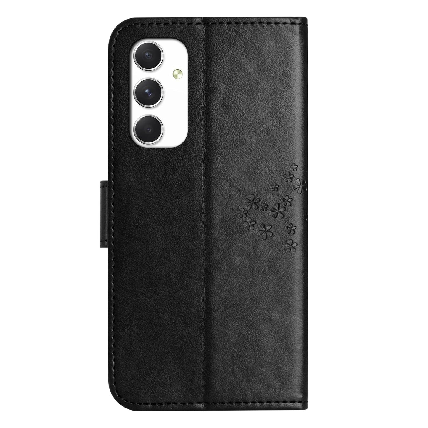 For Samsung Galaxy A16 5G / A16 4G Case PU Leather Owl Tree Imprinted Wallet Phone Cover - Black